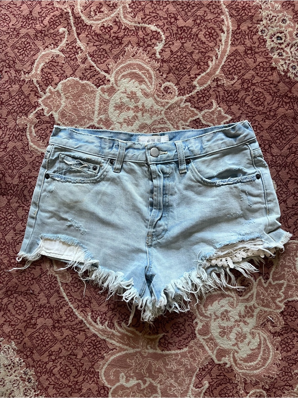 Free People We The Free Light Blue Distressed Denim Shorts